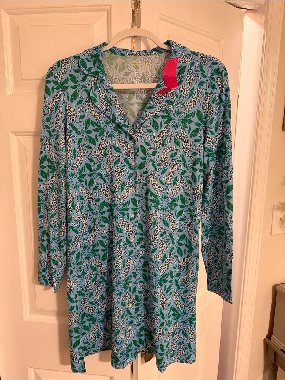 Lilly Pulitzer Light Blue & Green Leopard Leaf Tunic